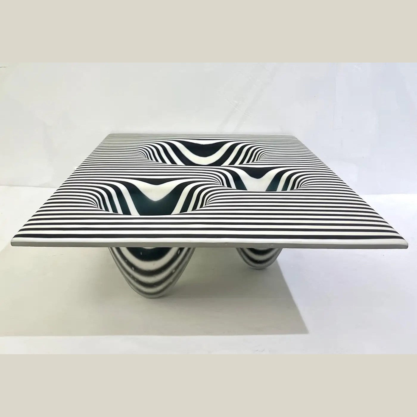 Italian Modern Art Black White Stripe Murano Glass Organic Vase Centerpiece