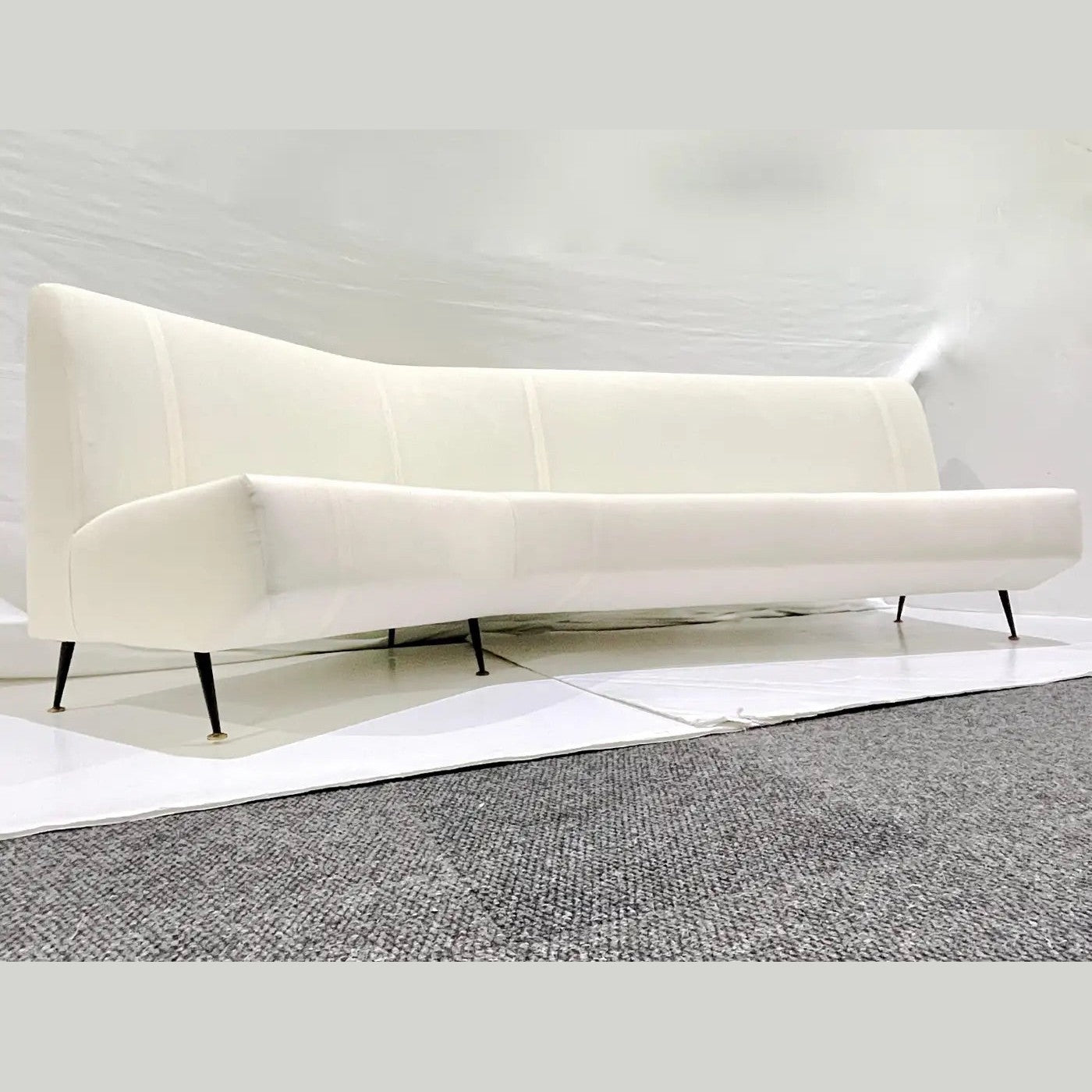 Upholstery Ready Curved Italian Mid Century Modern Sofa on Black Lacquer Legs