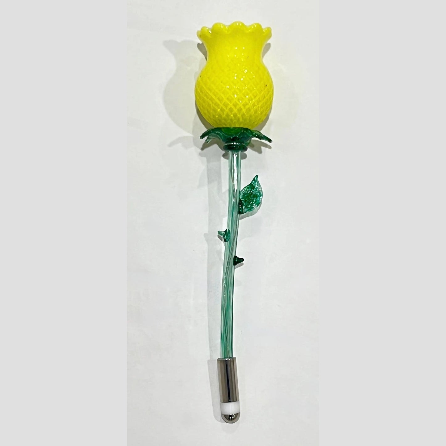 Italian Design Organic Modern Yellow Art Glass Lit Flower White Vase/Table Lamp