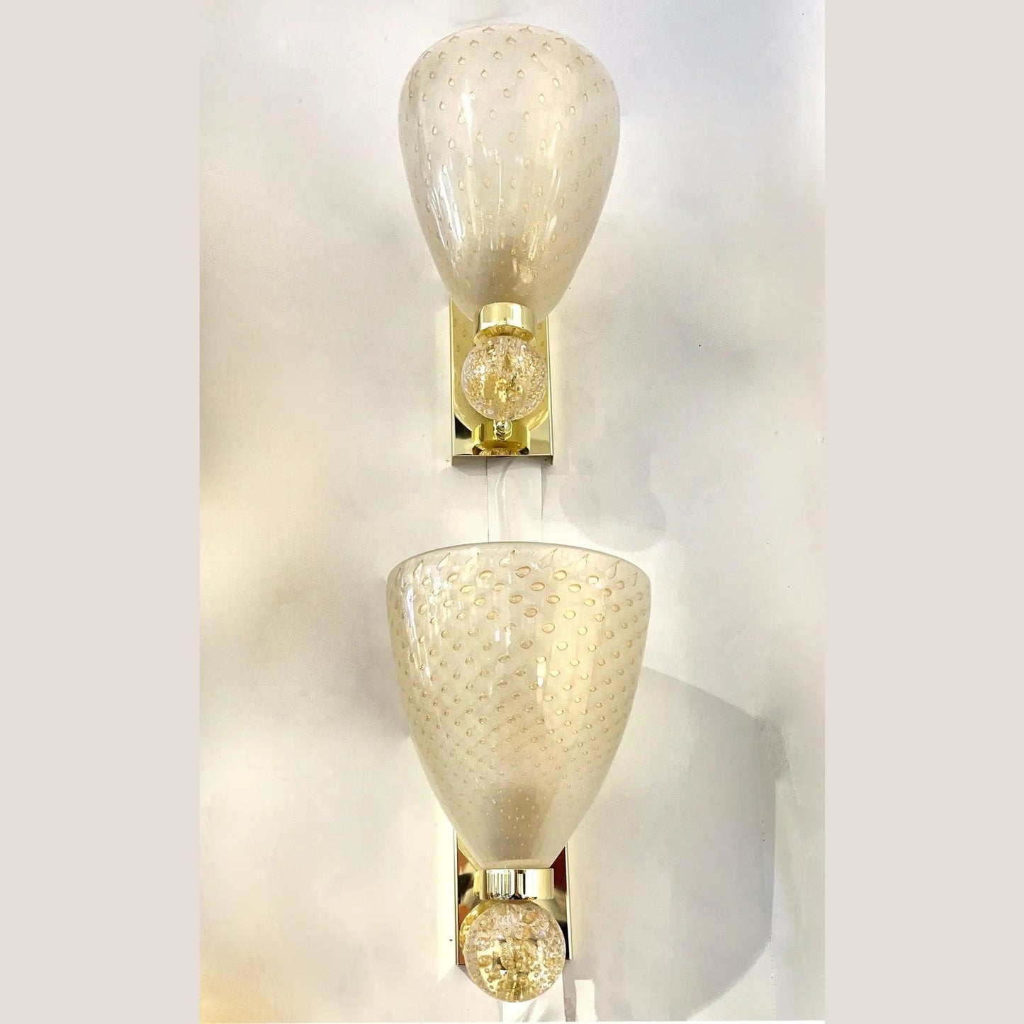 Contemporary Italian Art Deco Design Crystal Gold Frosted Murano Glass Sconces