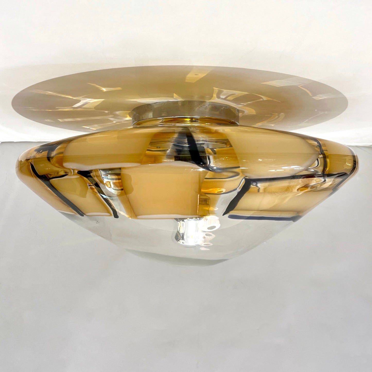 Italian 1970s Vintage Barovier Caramel Black Murano Glass Ceiling Light/Sconce
