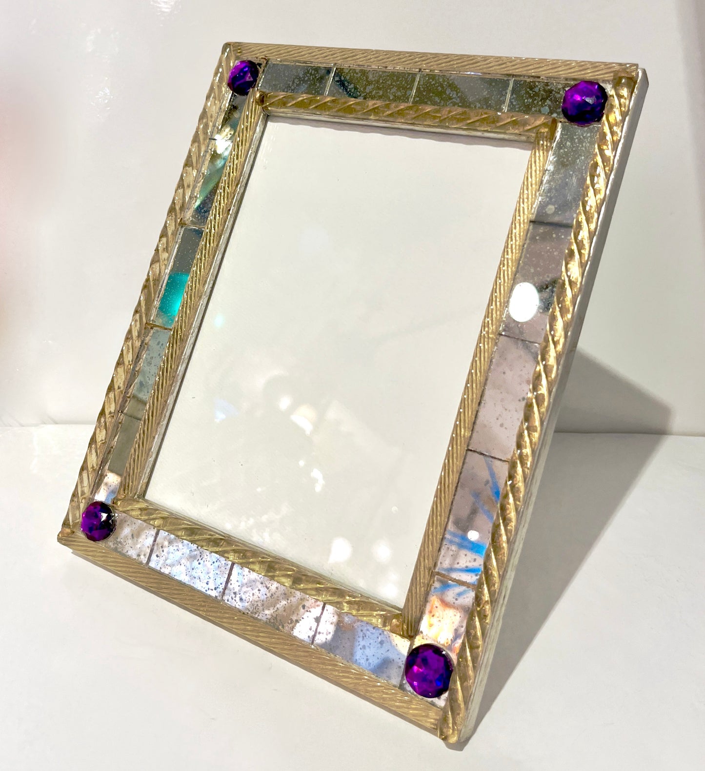 1960s Italian Vintage Mirror & Gold Twisted Murano Glass Silvered Photo Frame