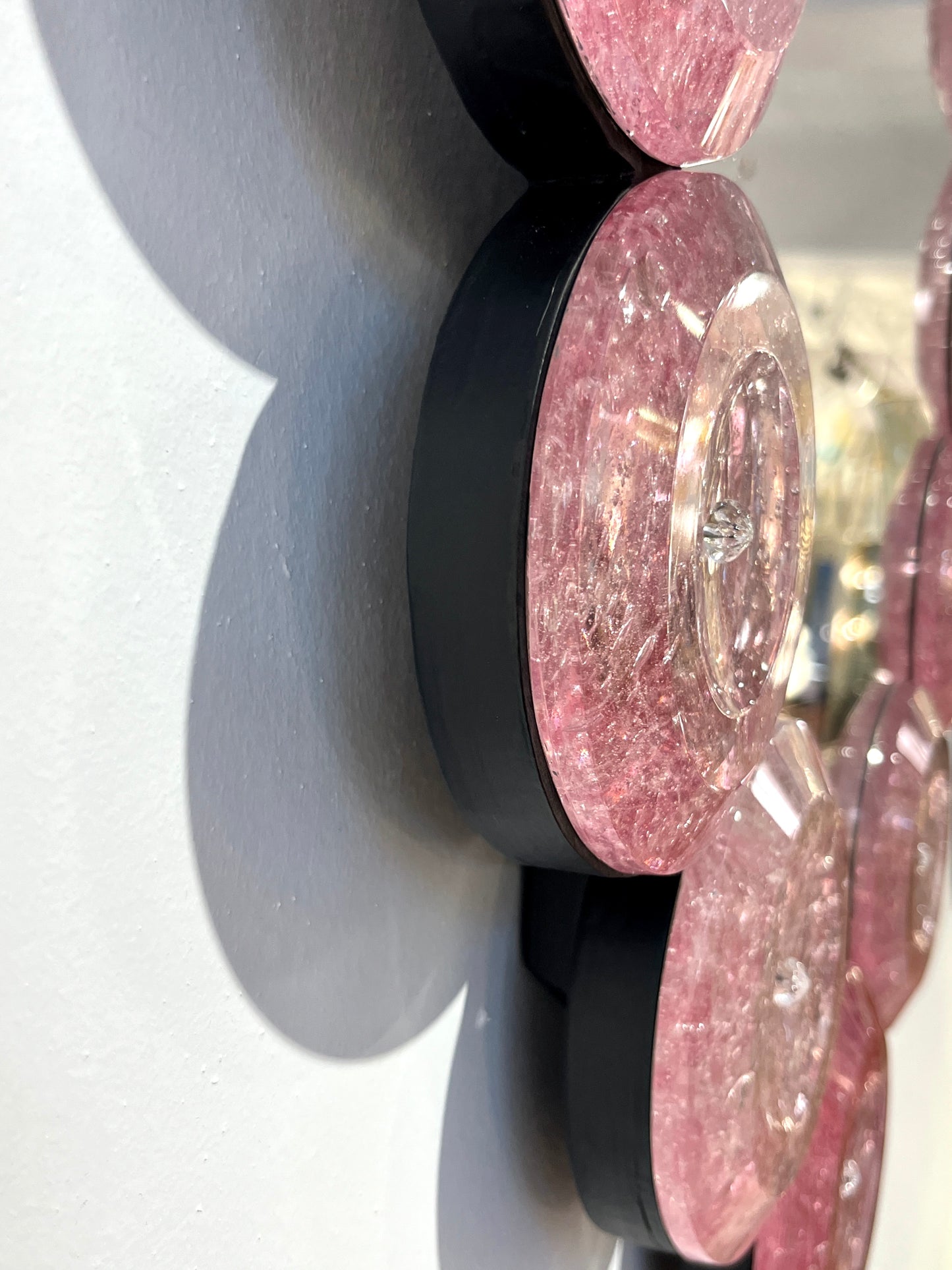 Contemporary Italian Custom Blush Pink Murano Glass Disc Modern Oval Mirror