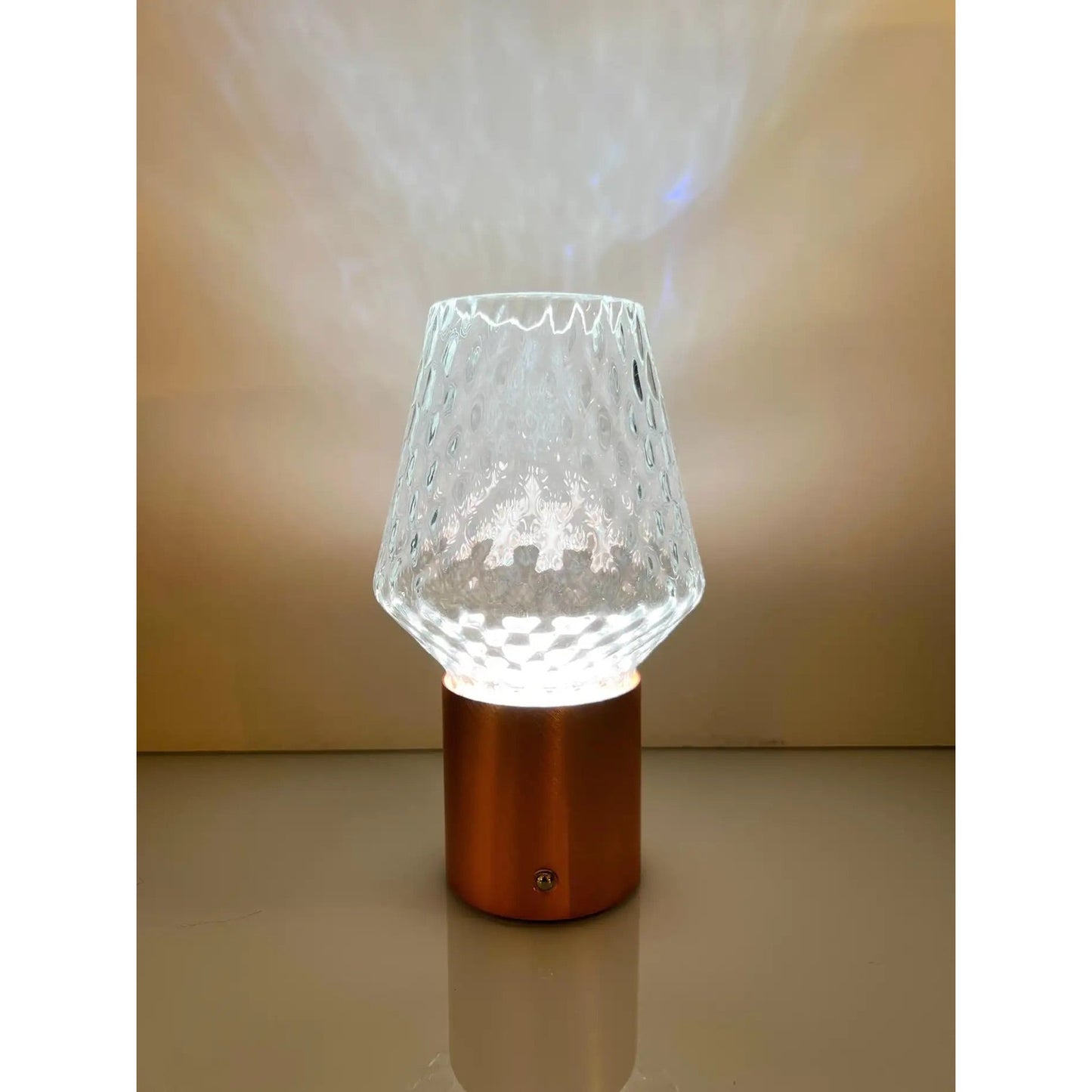Italian Wireless Brushed Copper Crystal Glass Portable Cone Table Lamp/Lit Vase