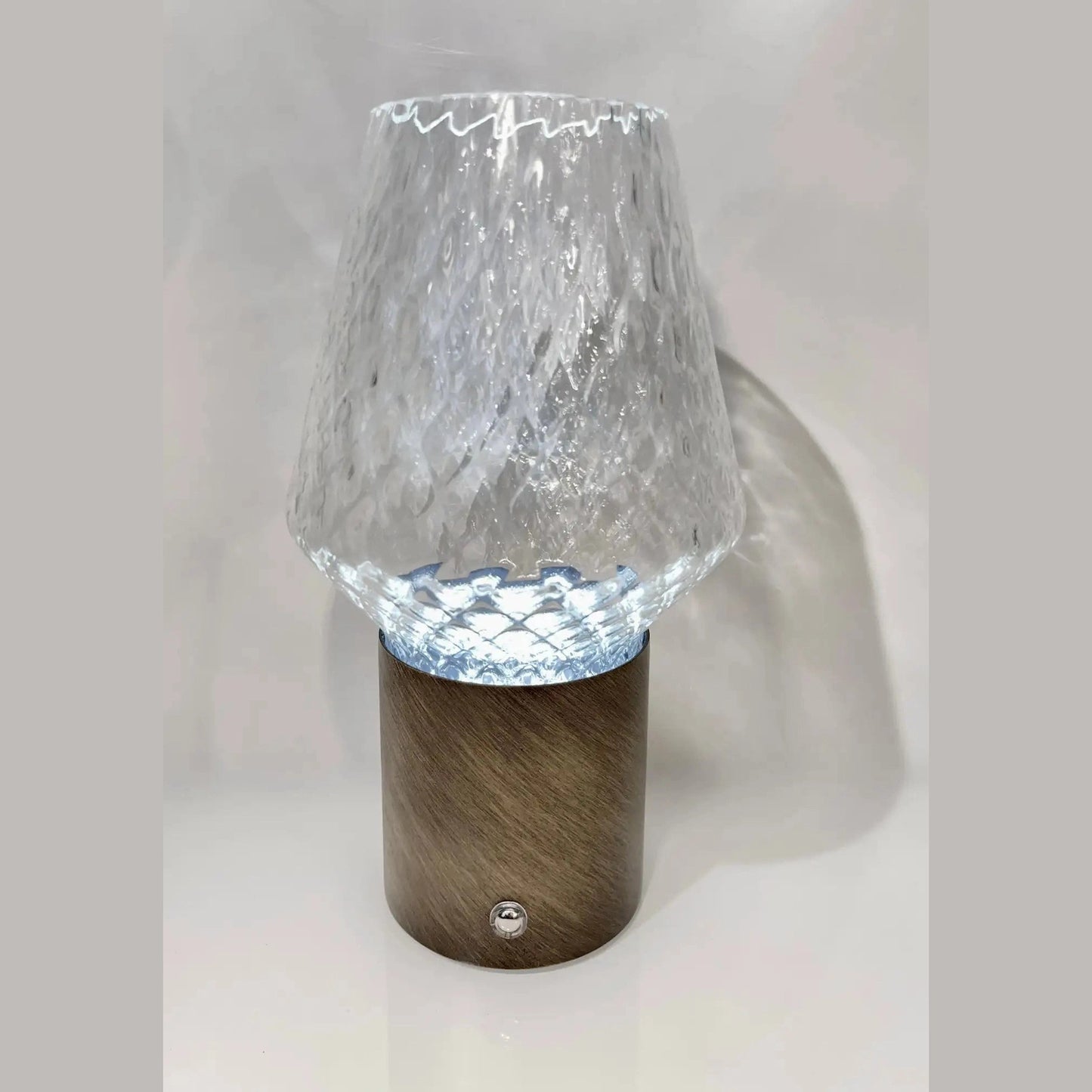 Italian Wireless Bronze Satin Brass Crystal Glass Portable Cone Table Lamp/Vase