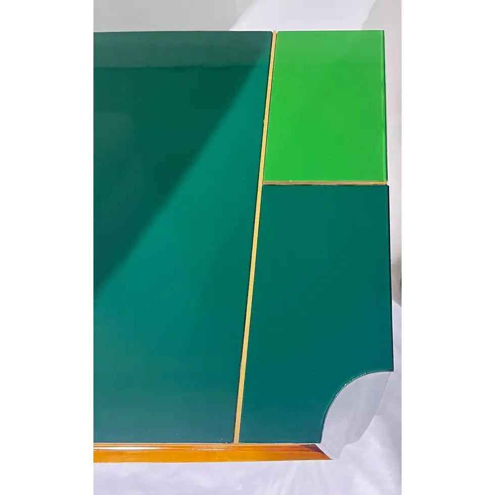 Italian Vintage Mondrian Style Green Orange Yellow Blue Glass 4-Door Sideboard