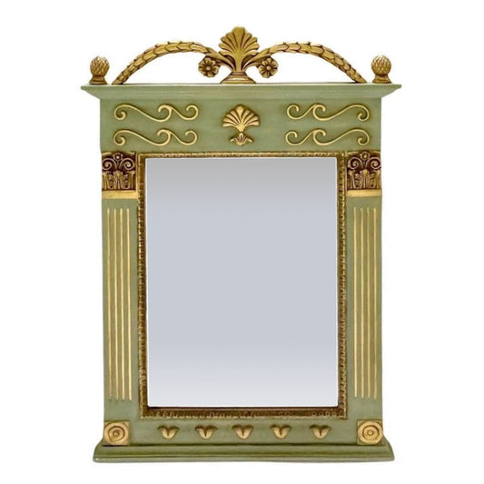 1970s Vintage Provincial French Deco Parcel-Gilt Green Gold Wood Trumeau Mirror