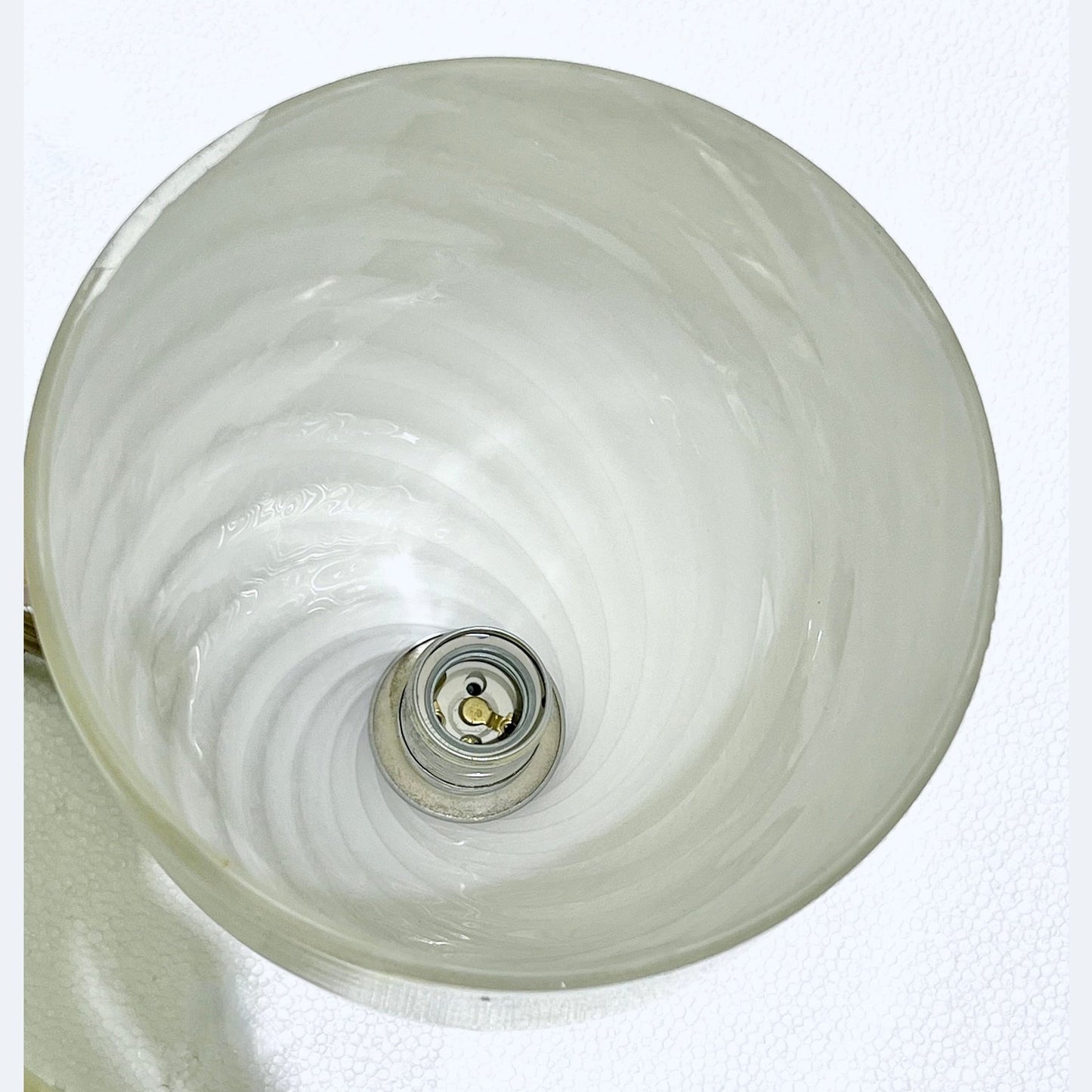 Mazzega 1960s Italian Art Deco Design White and Silver Murano Glass Bowl Sconce