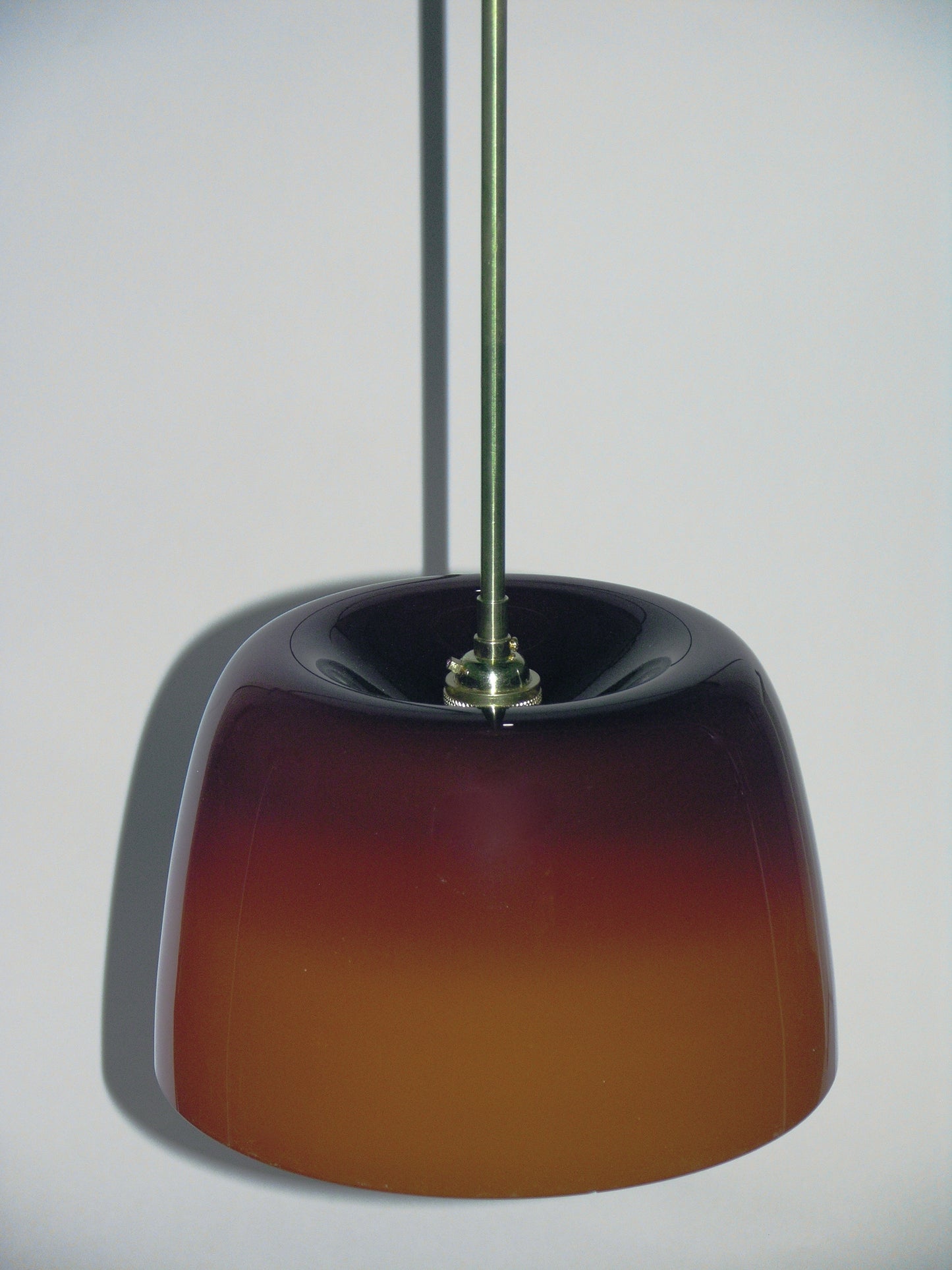 1970s Italian Minimalist Brass and Coffee Brown Murano Glass Pendant Light