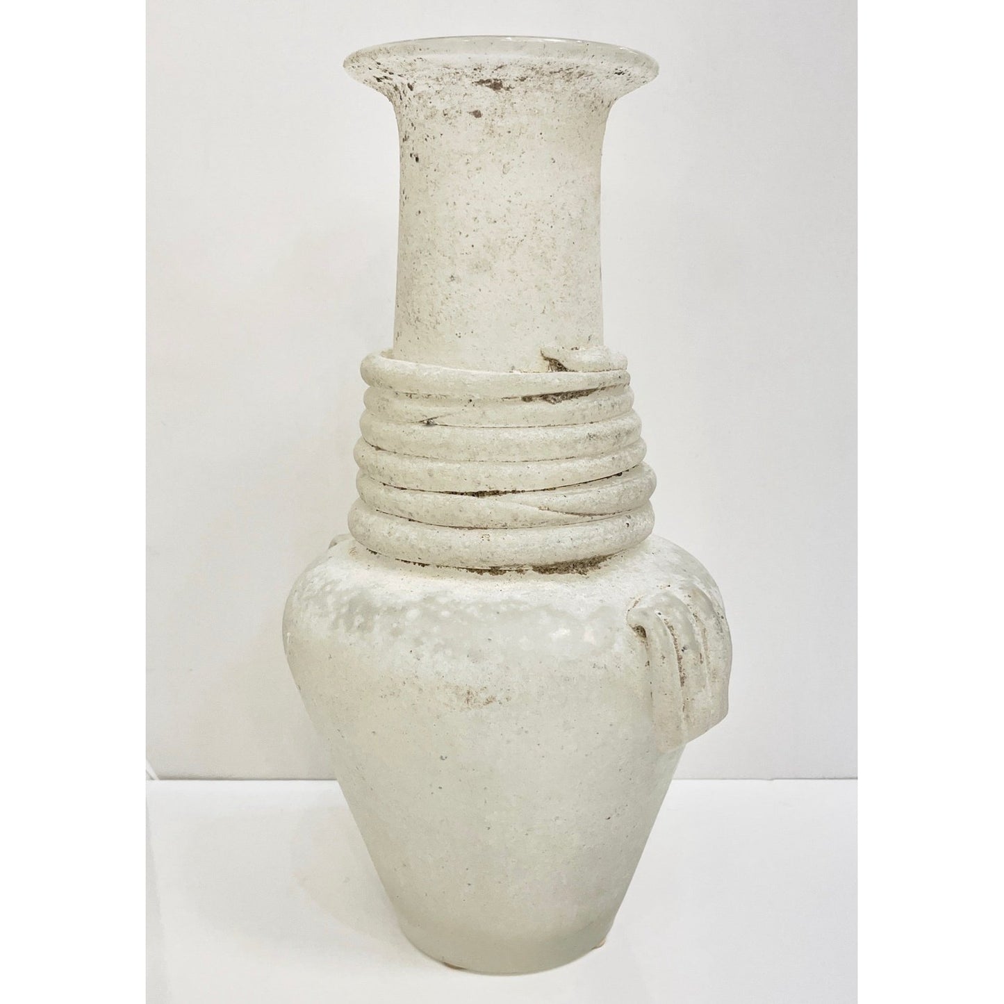 Cenedese 1950s Mid-Century Modern Italian White Scavo Murano Glass Round Vase