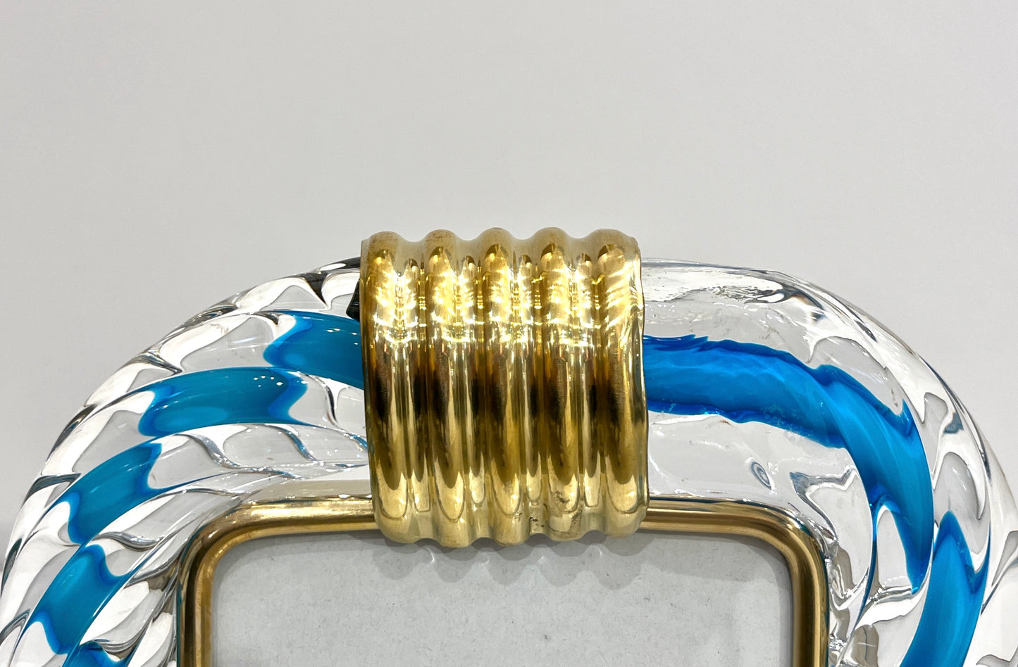 Italian Barovier Toso Brass & Turquoise Crystal Murano Glass Modern Photo Frame