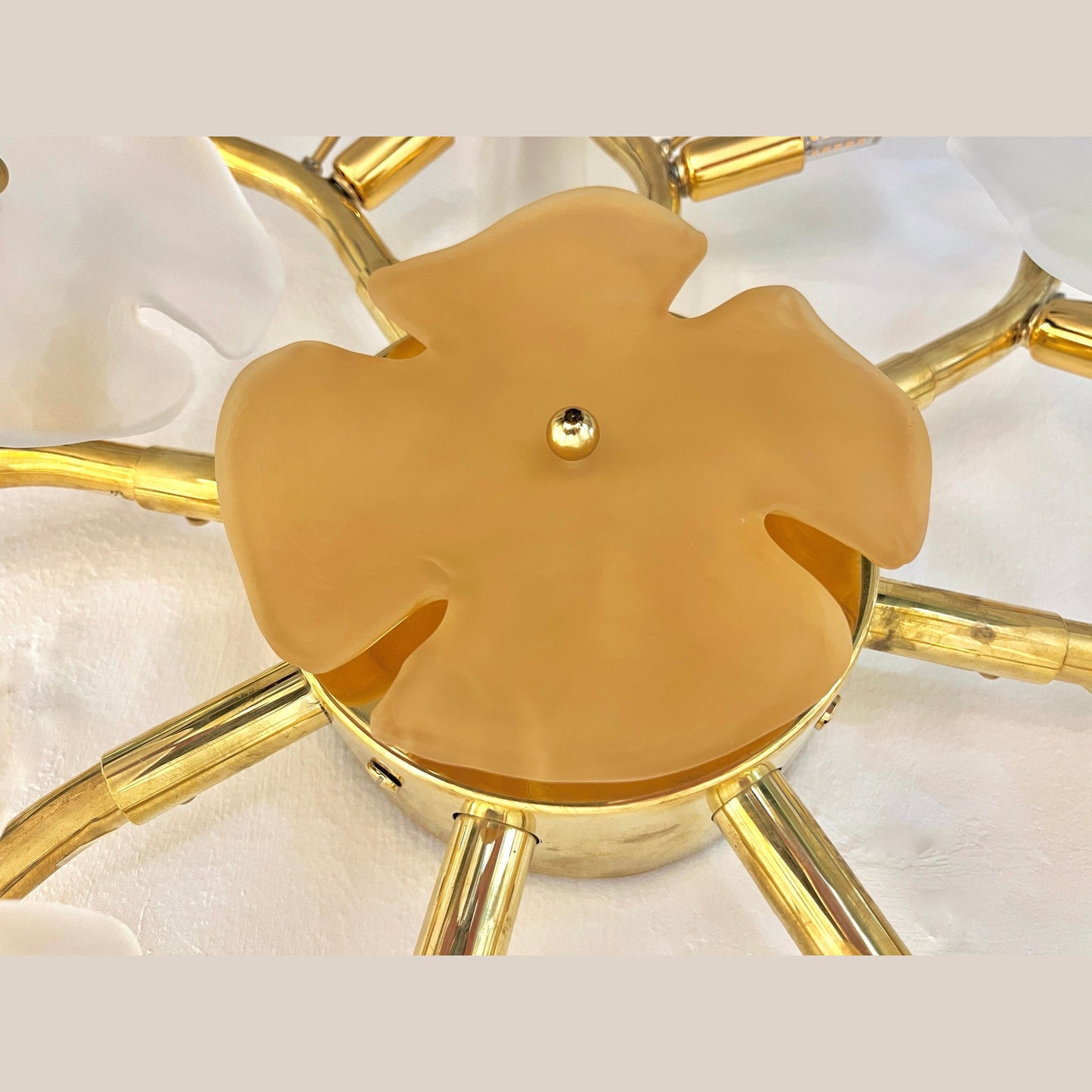 Italian Modern Satin White Gold Art Murano Glass Flower Sconce/Flush Mount Light