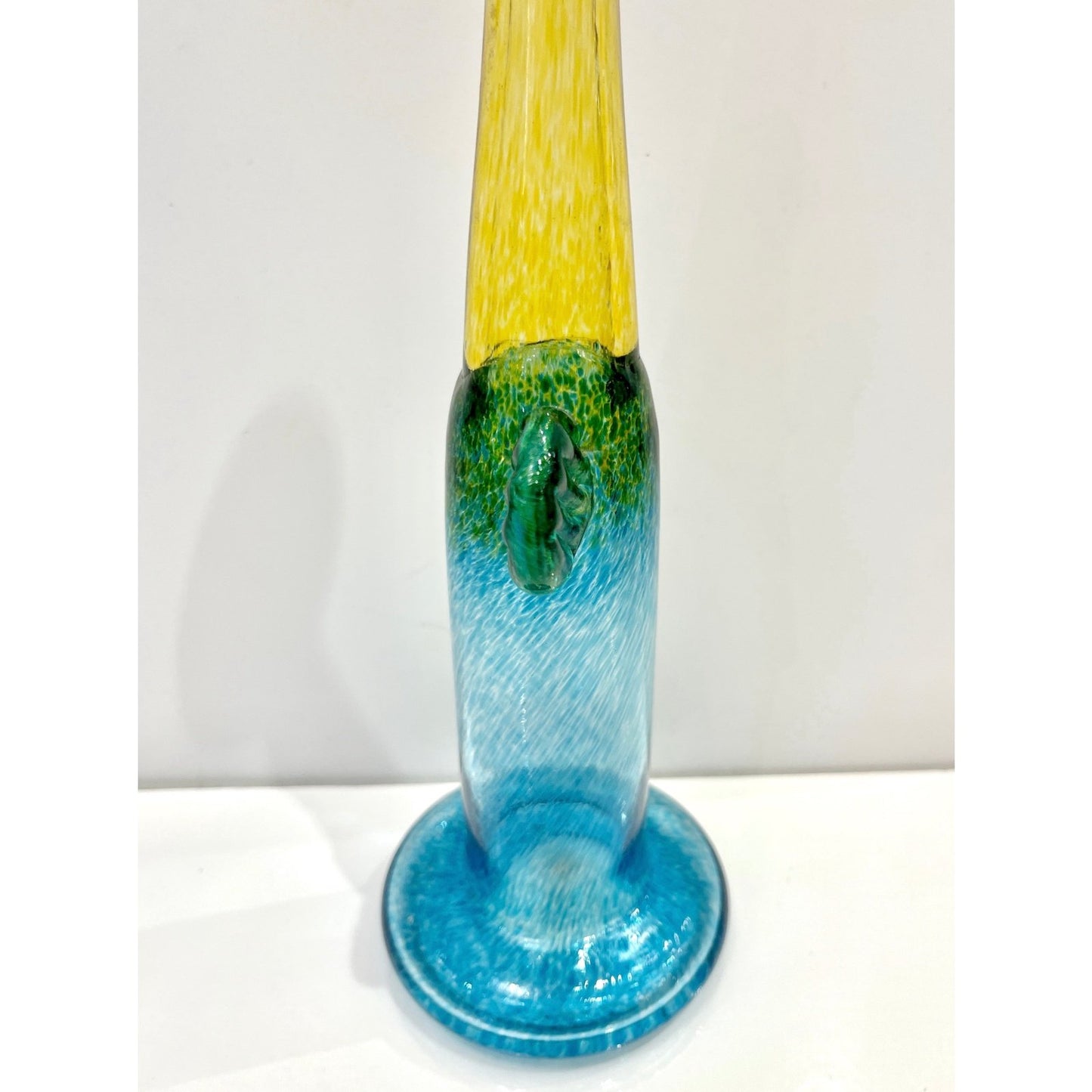 1970s Bertil Vallien Swedish Blue Green Yellow Art Glass Vase for Kosta Boda
