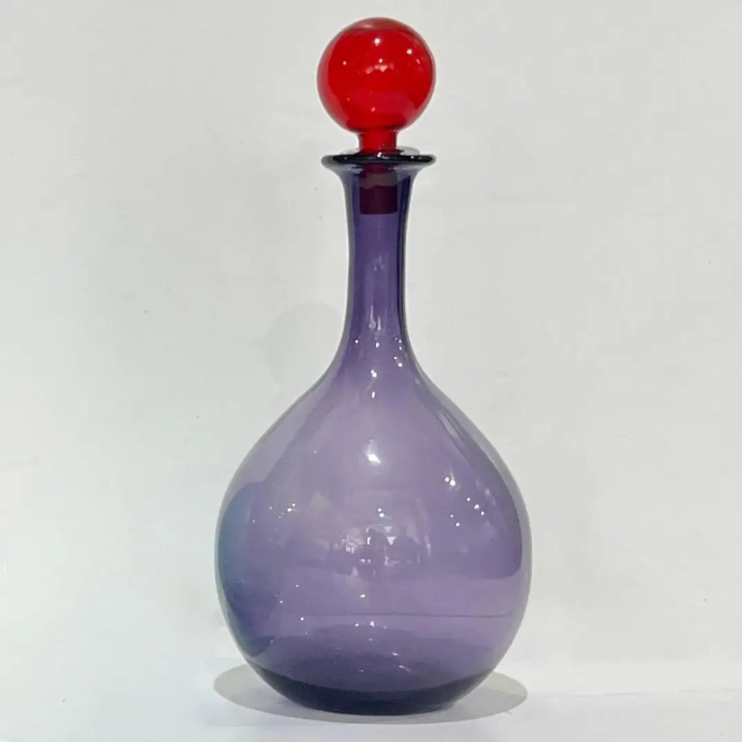 1980s Italian Bright Colorful Purple Ruby Red Murano Glass Tall Modern Bottle