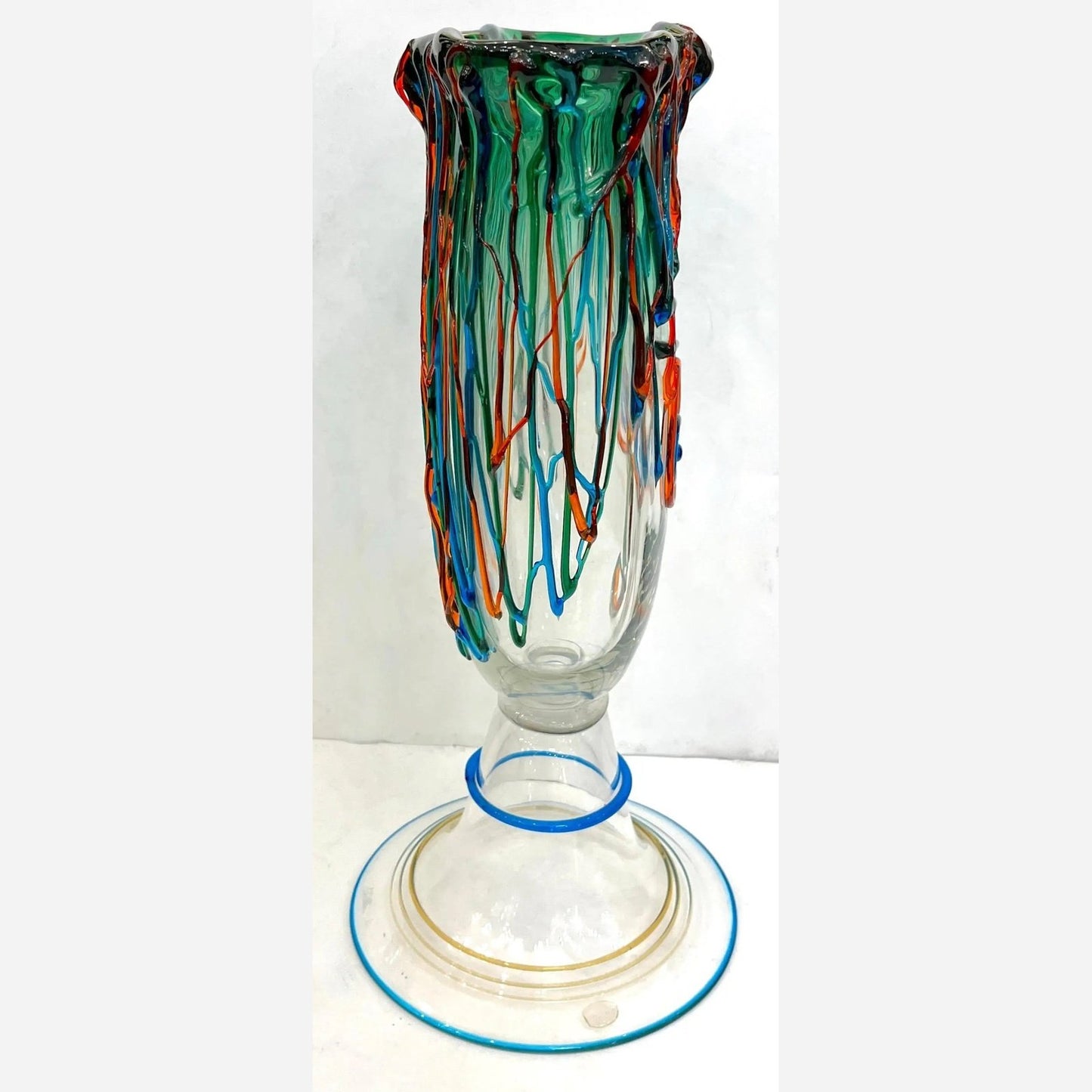 Luigi Mellara Picasso Homage Italian Green Blu Murano Glass Face Vase Sculpture