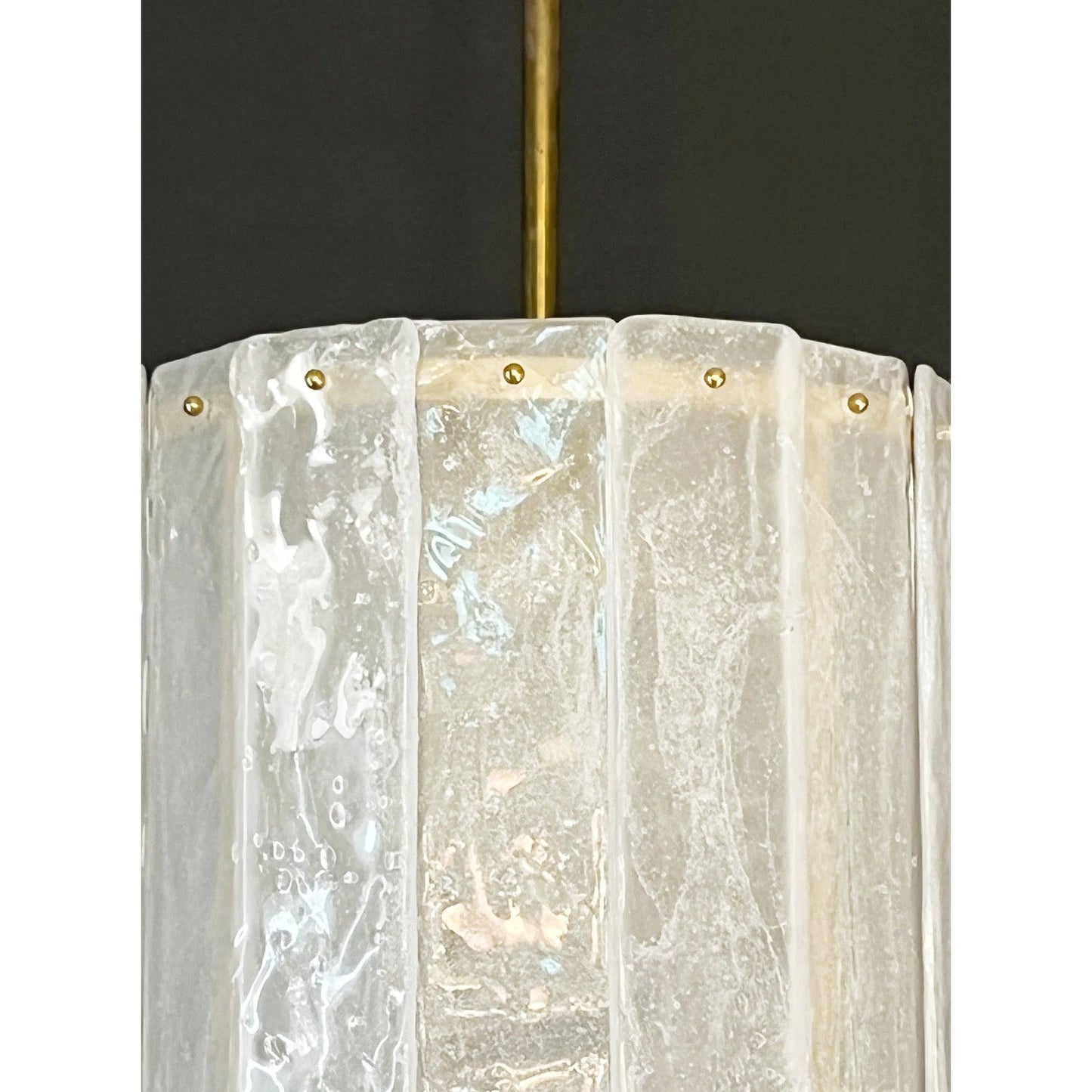 Bespoke Modern Art Deco Italian White Murano Glass Brass Lantern / Chandelier