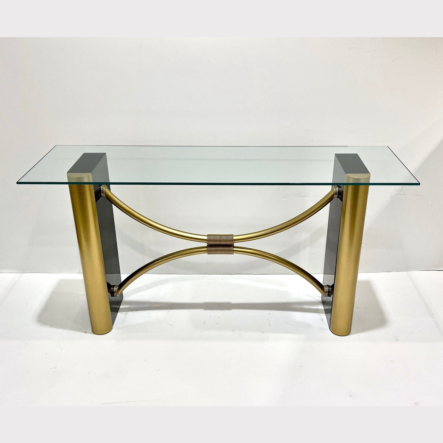1970s French Art Deco Style Black Gold Console Table Attributed to Pierre Cardin