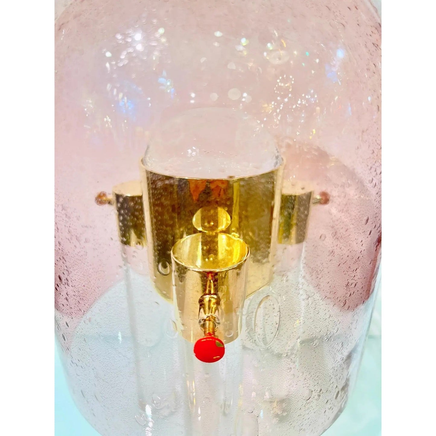 Wireless Italian Dimmable Pink Murano Glass Space Age Gold Brass Table Lamp