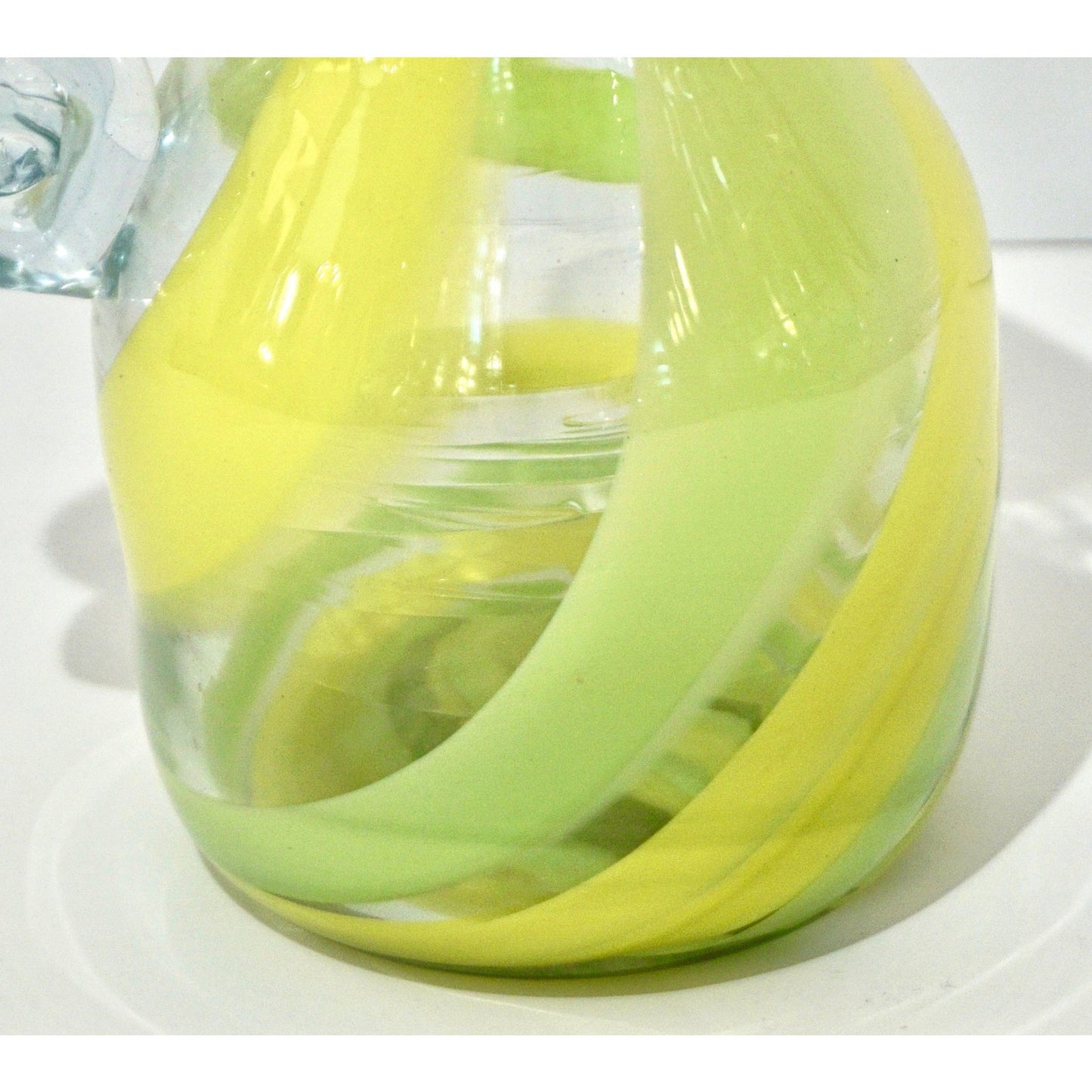 Italian Murano Glass Modern Pitcher Jug with Yellow Lime Green Filigrana