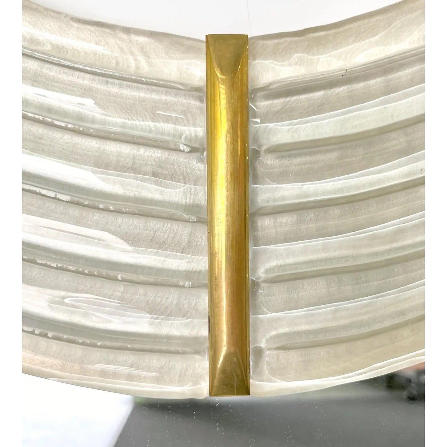 Contemporary Italian Pearl White Cream Murano Glass Brass Backlit Curved Mirror