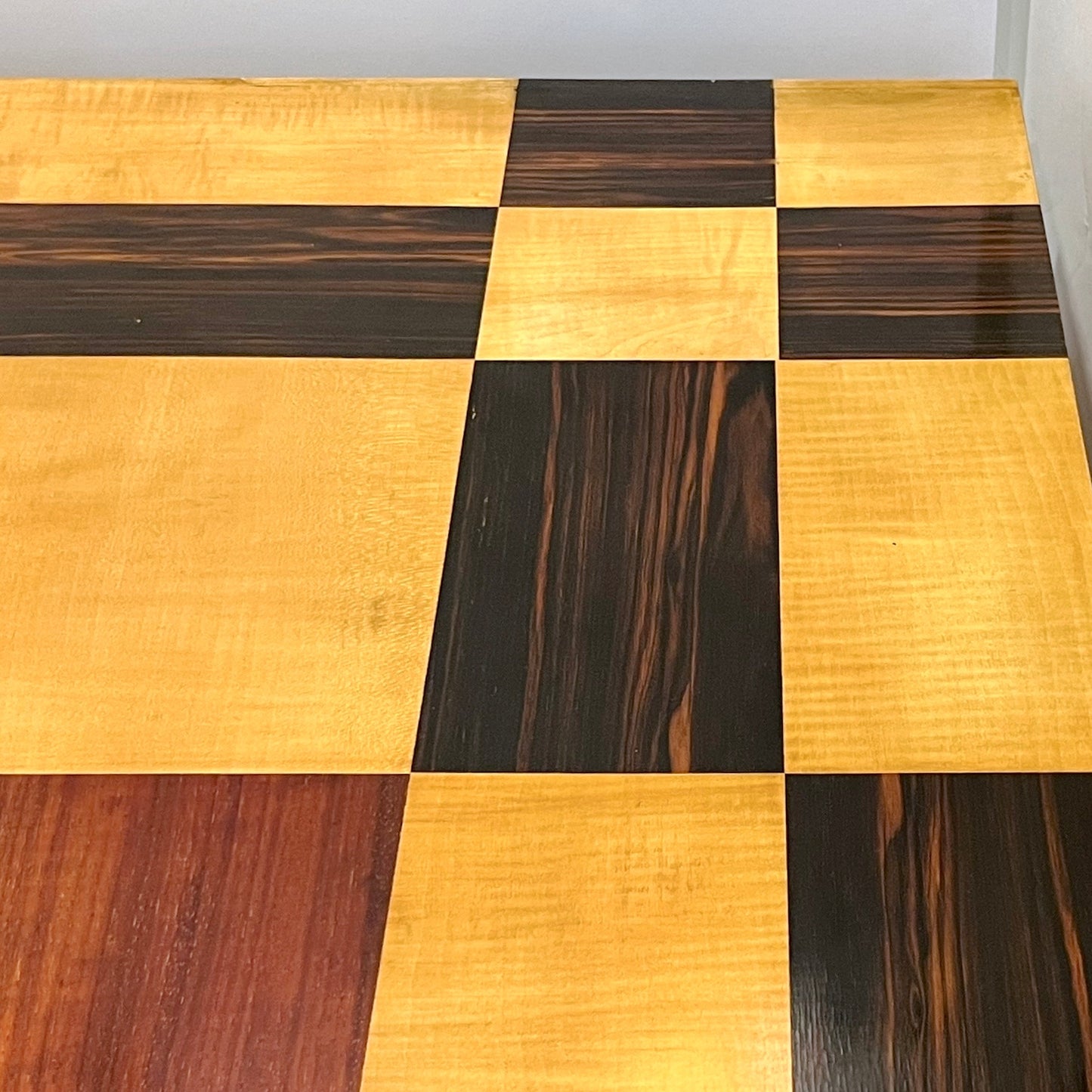 1970s Italian Vintage Walnut Cherrywood Maple Geometric Center Coffee Table