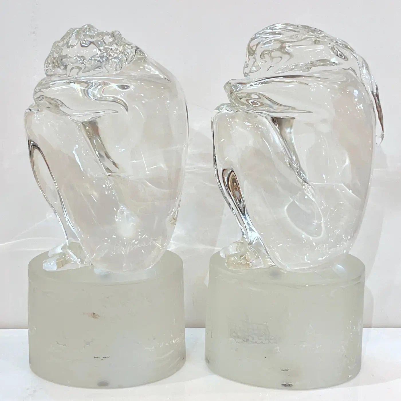 Italian Vintage Pair of Minimalist Crystal Murano Glass Sculptures Man and Woman