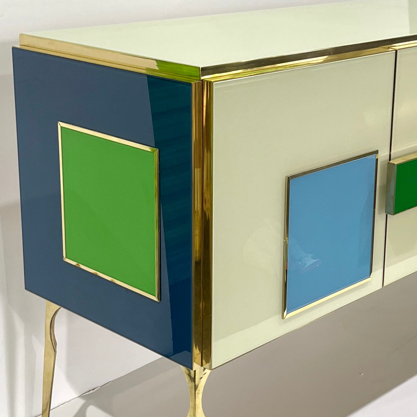 Bespoke Italian Ivory Yellow Green Blue Geometric Postmodern Cabinet/Sideboard