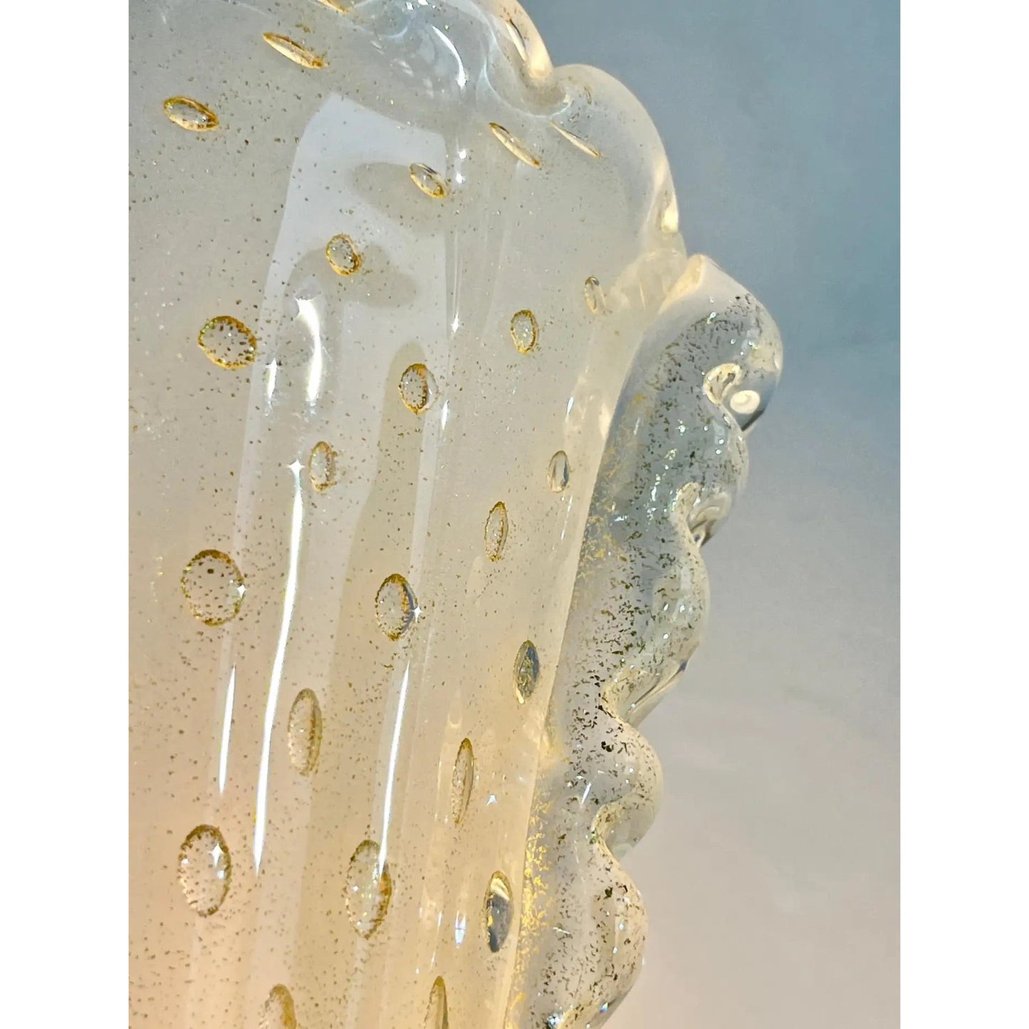 Contemporary Italian Art Deco Design Gold Leaf Frosted Murano Glass Bowl Sconces