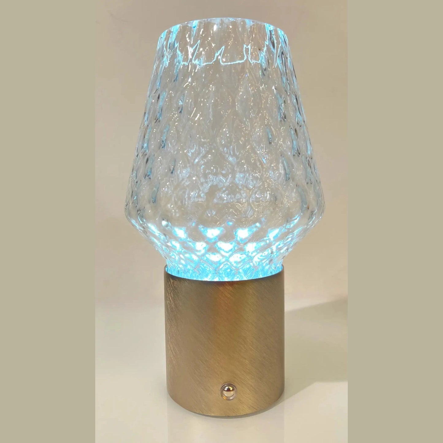 Italian Wireless Crystal Glass Portable Brushed Gold Brass Cone Table Lamp/Vase