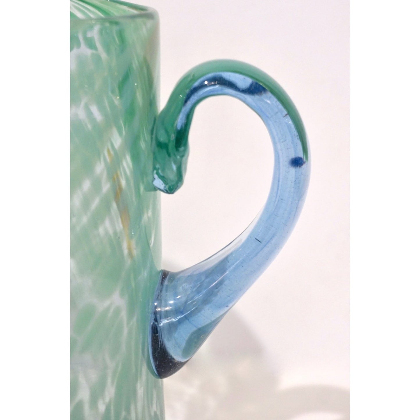 Italian Mottled Murano Glass Modern Pitcher Jug with Acqua Green Red Murrine