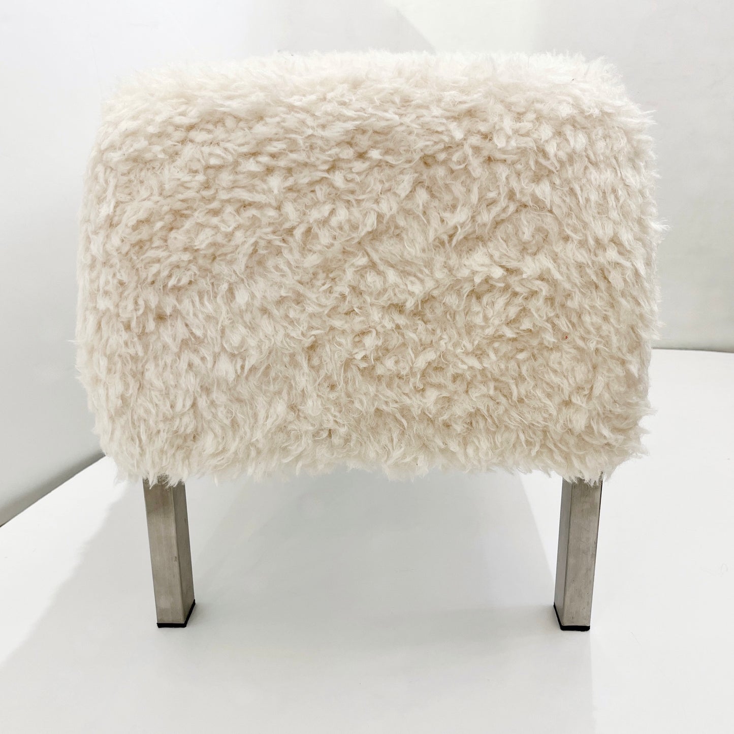 1970 Italian Vintage White Himalayan Faux Fur Steel Bed Stool Bench