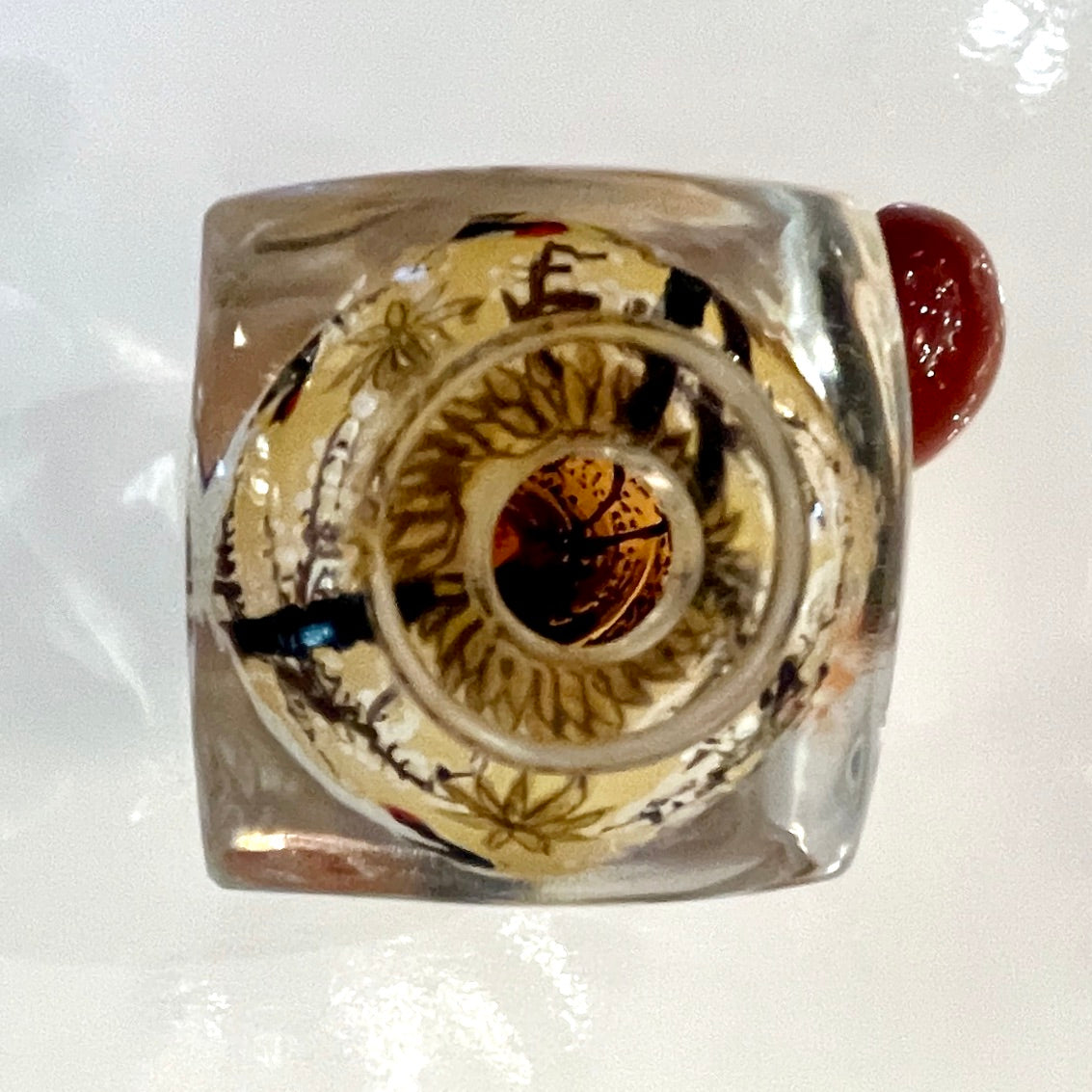 Asian Crane Birds Reverse Painted Cut Glass Decorative Bottle with Agate Stopper