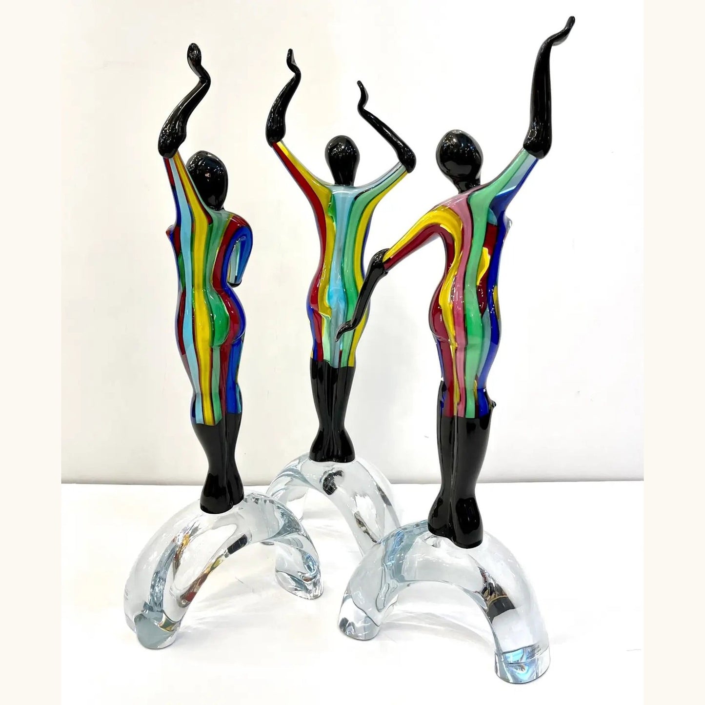 1980s Italian Colorful Murano Glass Set 3 Ballet Dancers for Cosulich Interiors