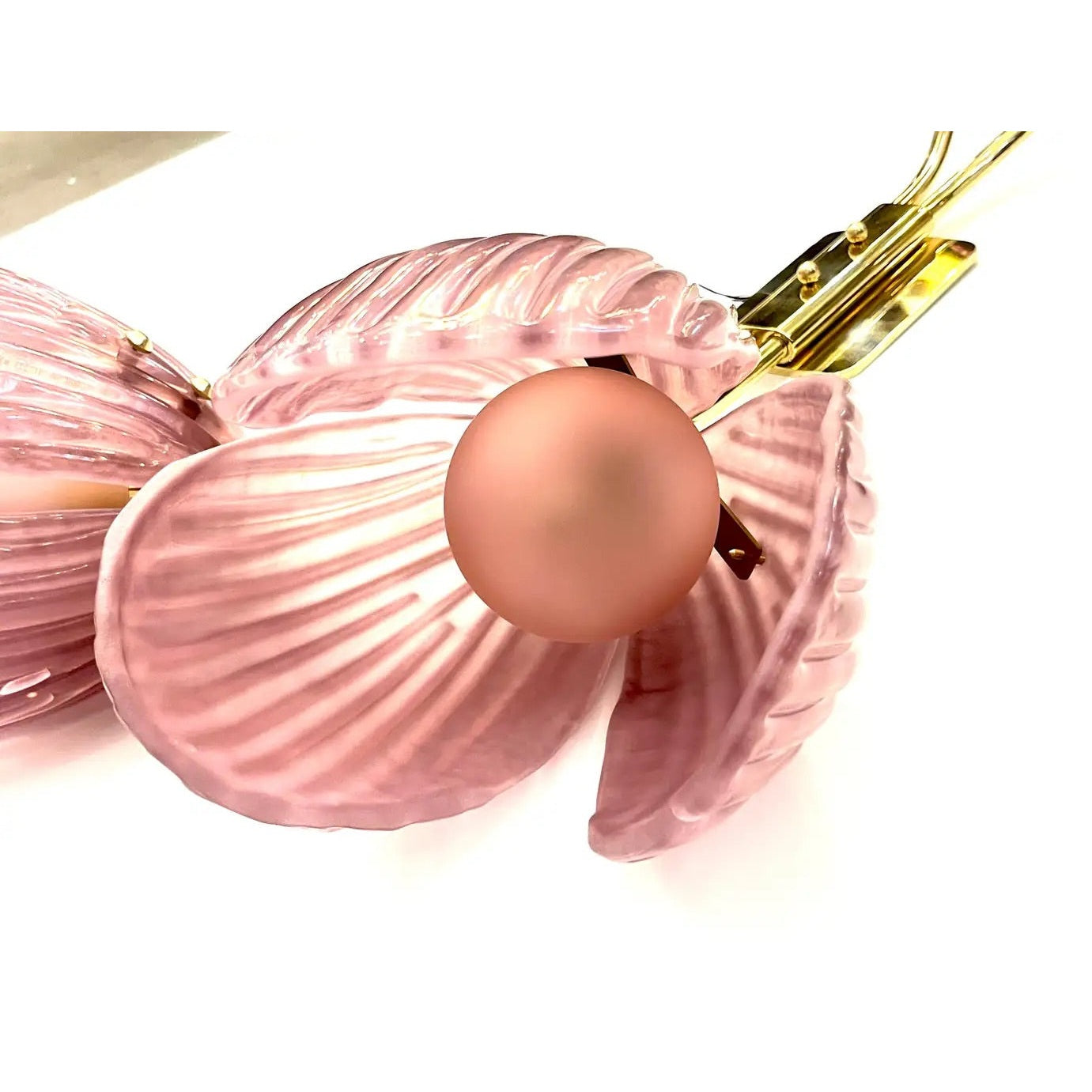 Customizable Italian 2-Branch Pink Murano Glass Tulip Flower Gold Brass Sconces