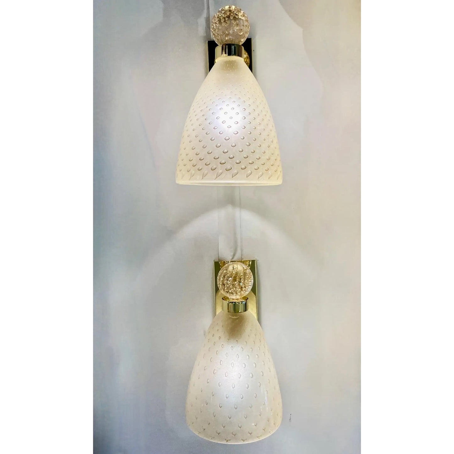 Contemporary Italian Art Deco Design Crystal Gold Frosted Murano Glass Sconces