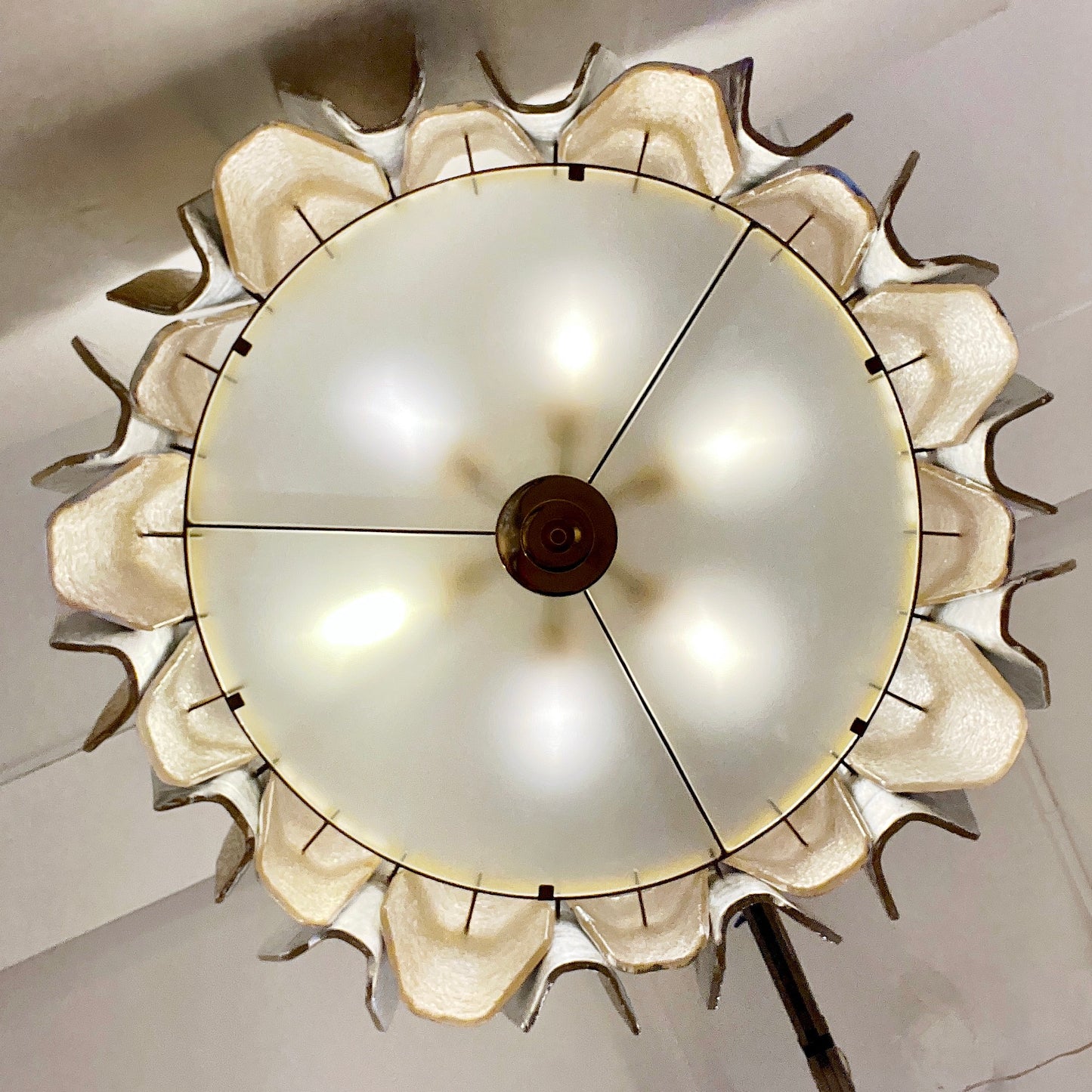 Italian Post Modern Amber Gold Silver Murano Glass Round Graphic Chandelier