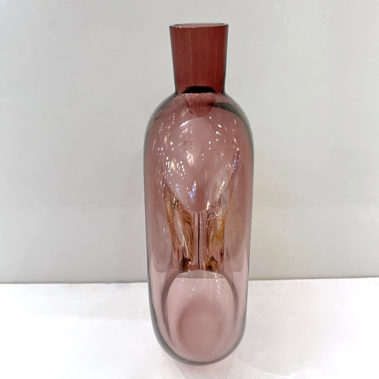 1970s Cenedese Italian Amethyst Purple Murano Glass Bottle Vase with Gold Center