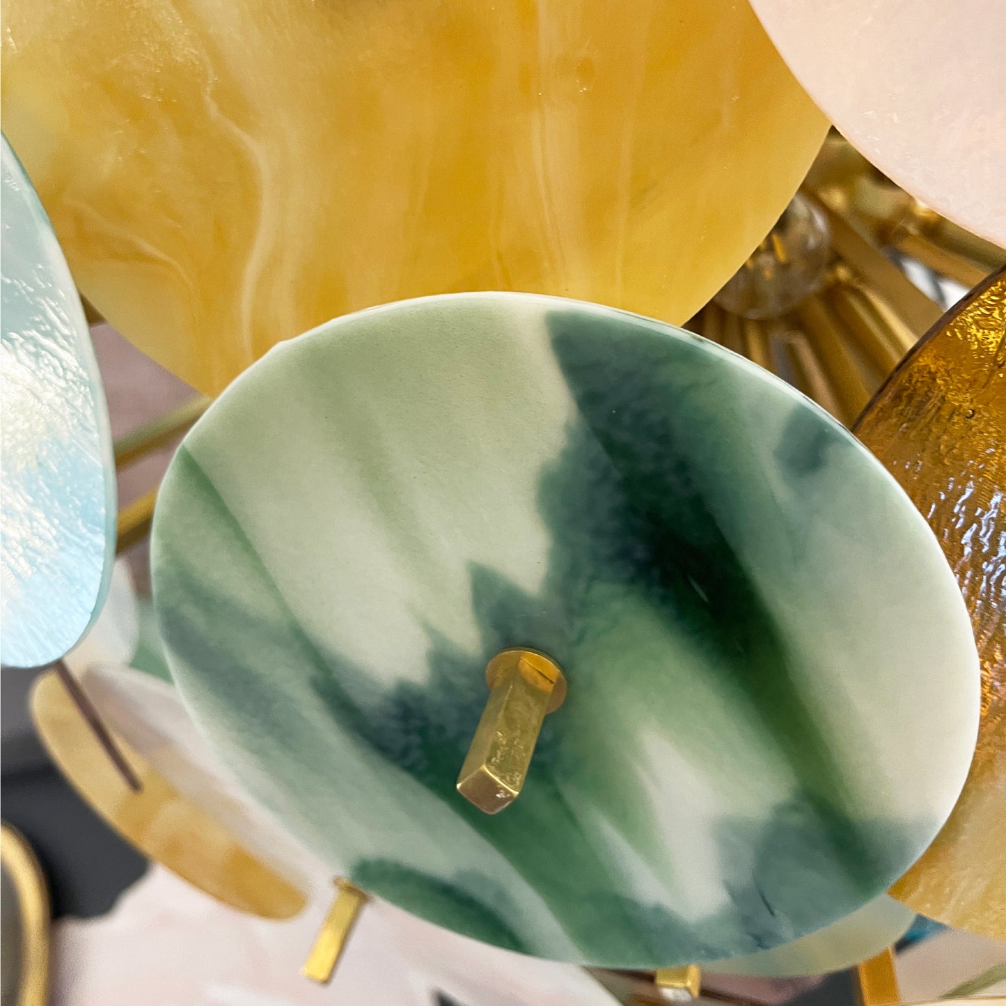 Contemporary Italian Amber White Aqua Blue Green Murano Glass Sputnik Flushmount
