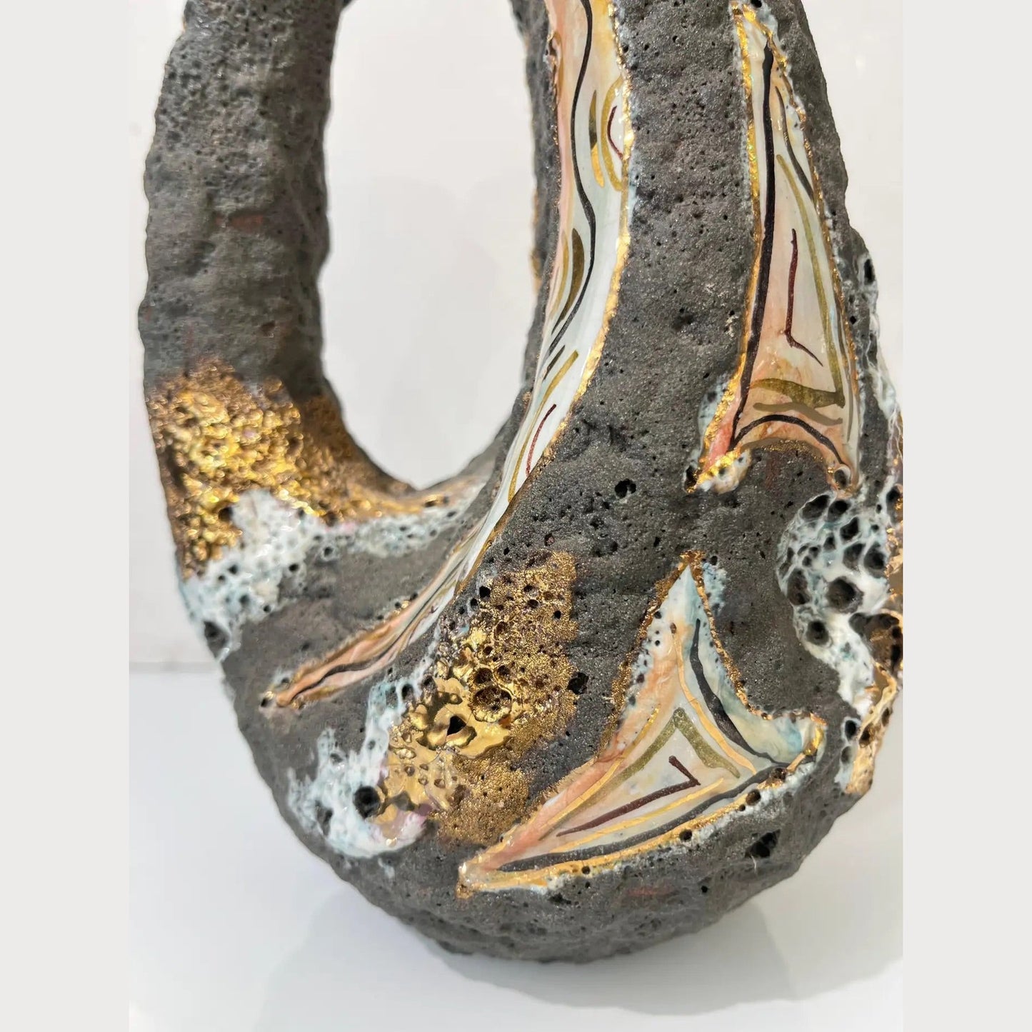 1950s Italo Casini Italian Mid Century Brutalist Gray Gold Modern Pottery Vase Jug