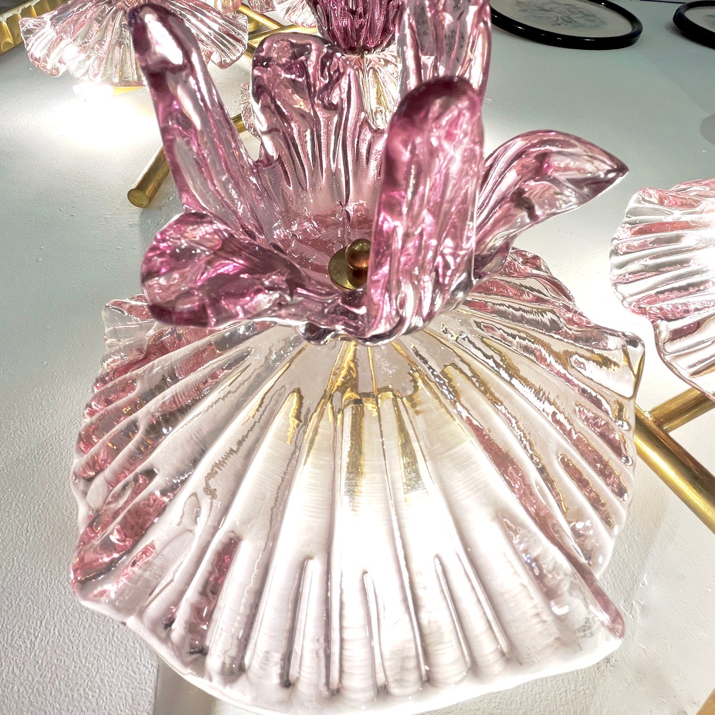 Italian Modern Pair of Pink Amethyst Murano Glass Flower Branch Wall Sconces