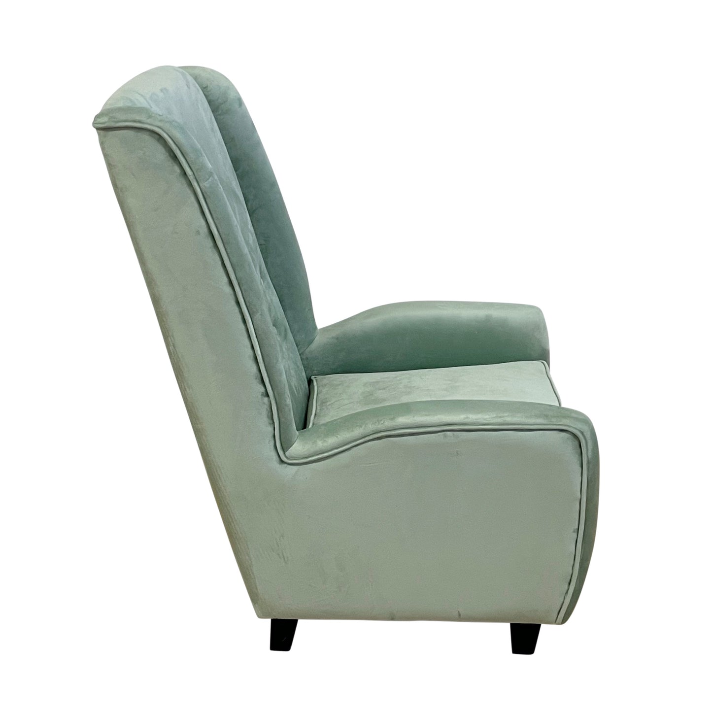 Contemporary Italian Gio Ponti Style Aquamarine Blue Velvet High Back Armchair