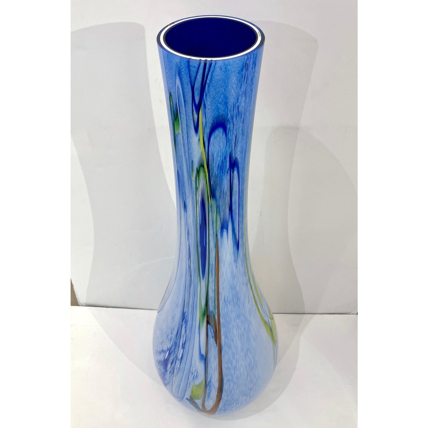 Modern Monumental Blue White Yellow Green Orange Murrine Huge Murano Glass Vase