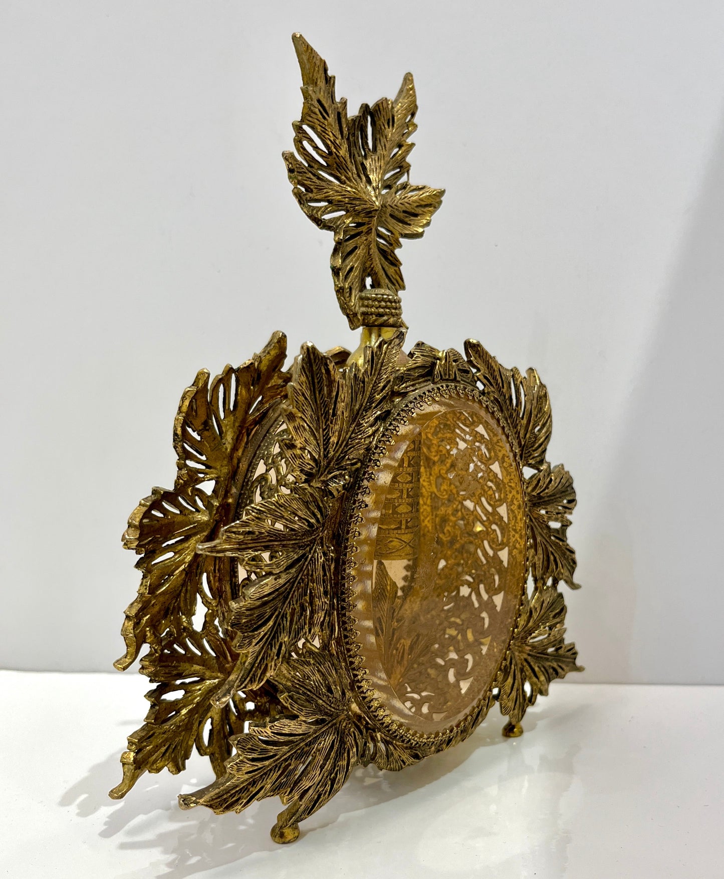 Antique French Pair of Gilt Brass Filigree & Glass Rococo Style Perfume Bottles