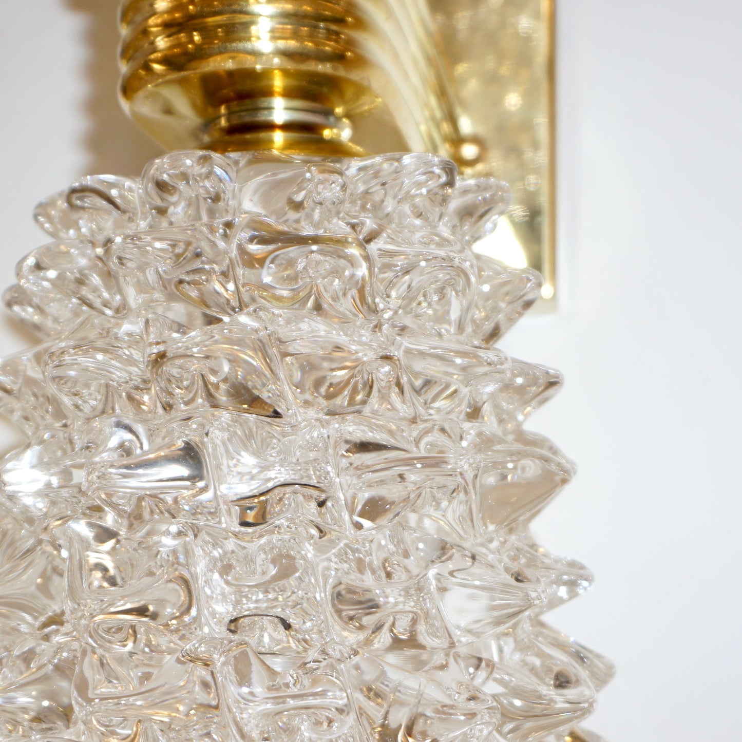Contemporary Italian Rostrato Crystal Murano Glass & Brass Double-Lit Sconce