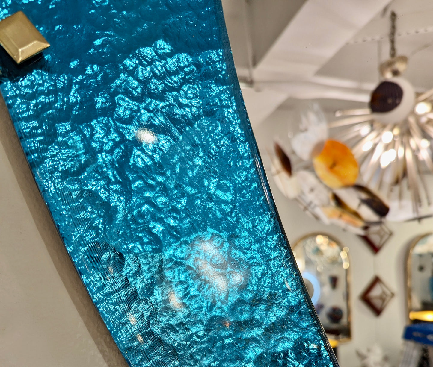 Bespoke Contemporary Italian Memphis Design Gold Turquoise Murano Glass Mirror