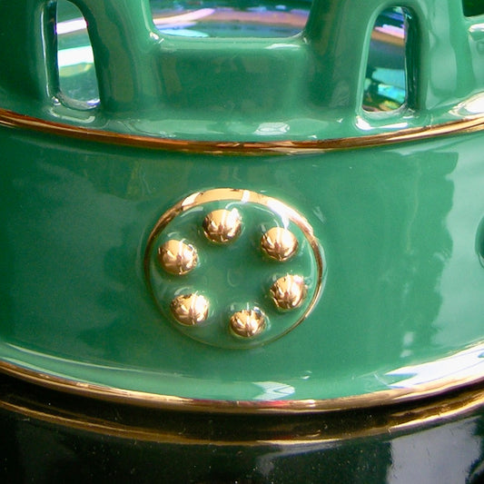 Contemporary Italian Hunter Green Majolica Crown Bowl with Pure Gold Accents