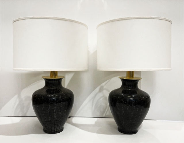 VeArt 1960s Pair of Black Murano Glass Table Lamps with Speckles