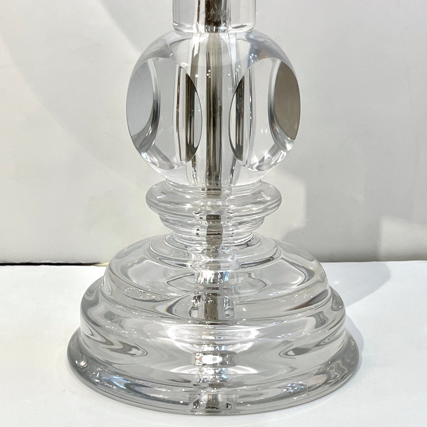 1970s Italian Vintage Organic Pair of Turned Faceted Crystal Glass Table Lamps