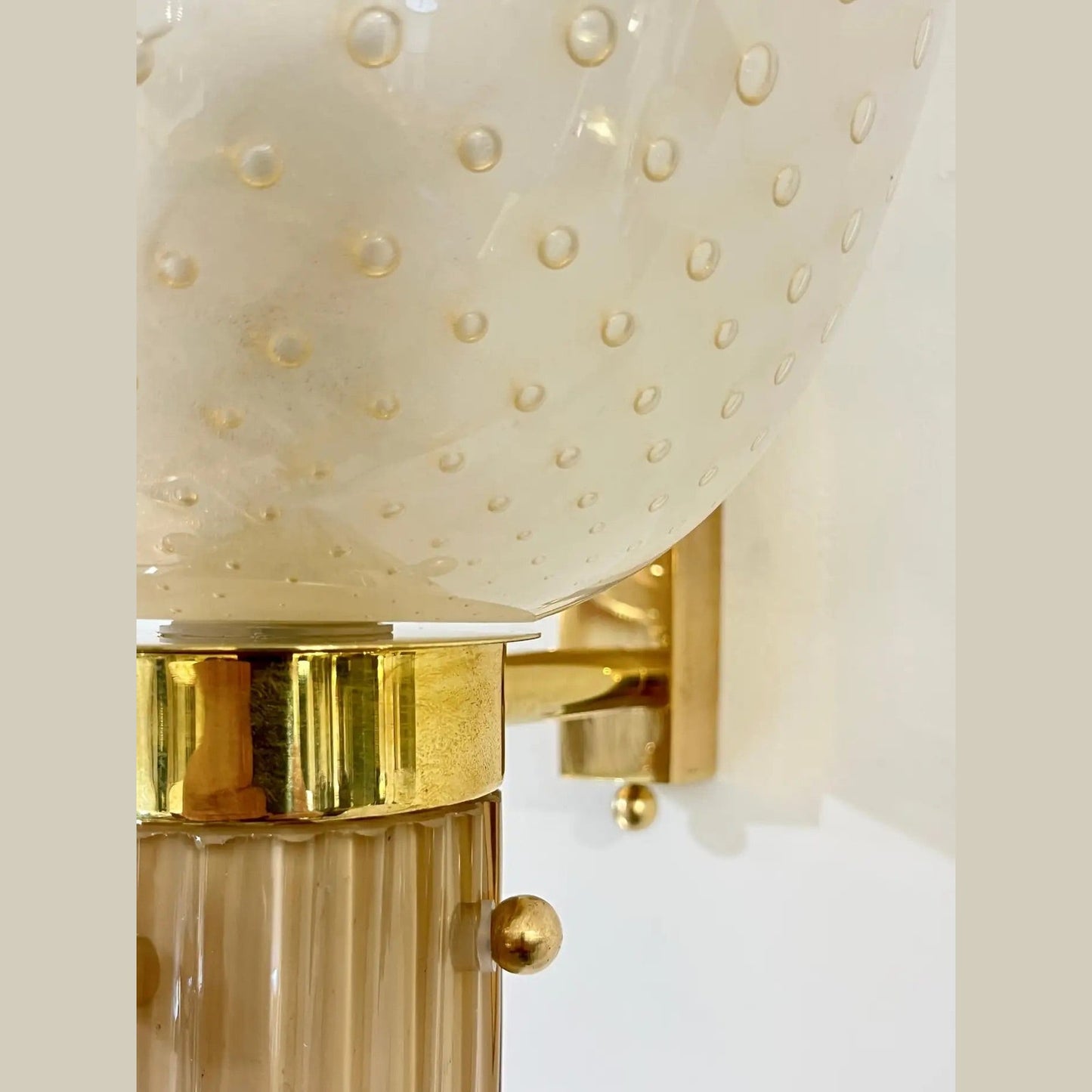 Modern Art Deco Style Beige Gold Frosted White Murano Glass Round Wall Lights