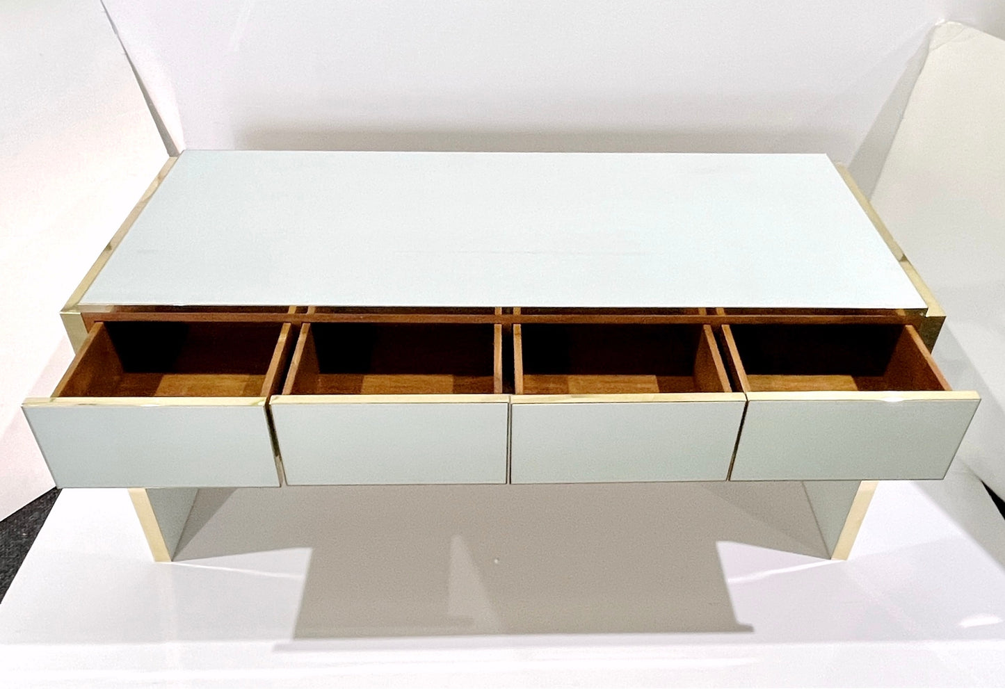 Bespoke Italian Art Deco Design 4-Drawer White & Brass Walnut Console Table/Desk